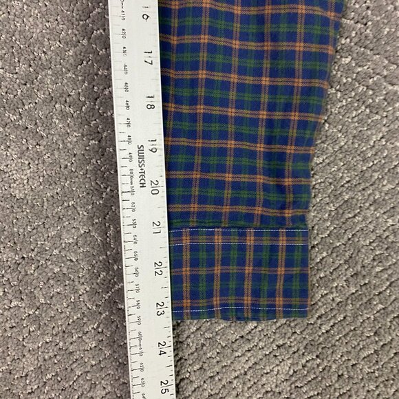 Peter Manning Lightweight Flannel Button Down Shirt Mens Size 2 Plaid Blue Green - Picture 14 of 14